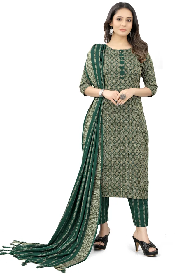 Green_Khadi_Cotton_Self_Design_Kurta_Pant_Dupatta_Set