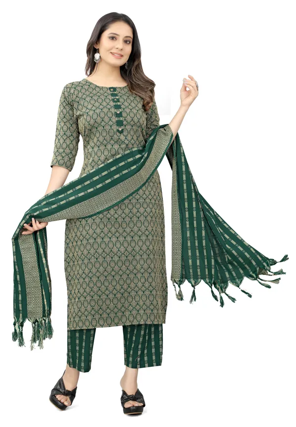 Green_Khadi_Cotton_Self_Design_Kurta_Pant_Dupatta_Set