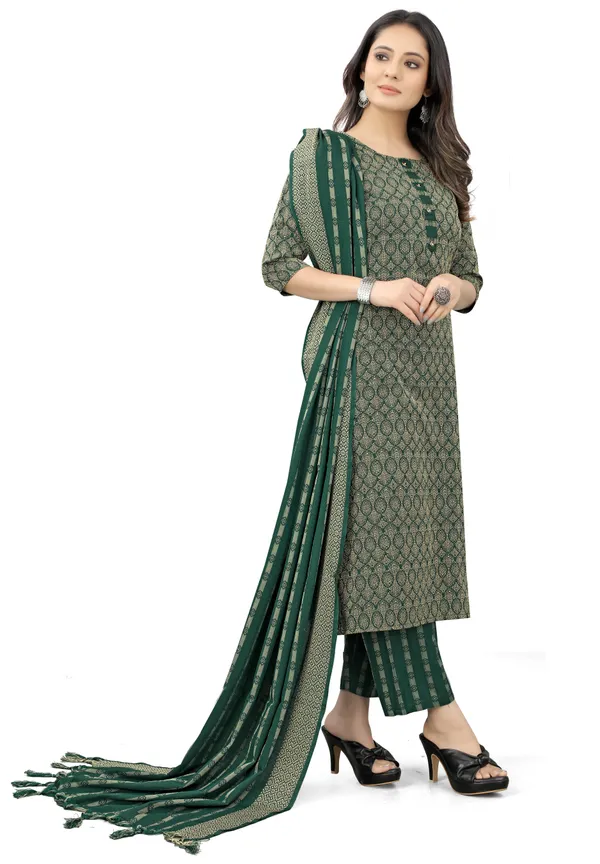 Green_Khadi_Cotton_Self_Design_Kurta_Pant_Dupatta_Set