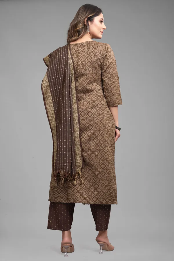 Brown_Khadi_Cotton_Festive_&_Party_Kurta,_Pant_&_Dupatta_Set