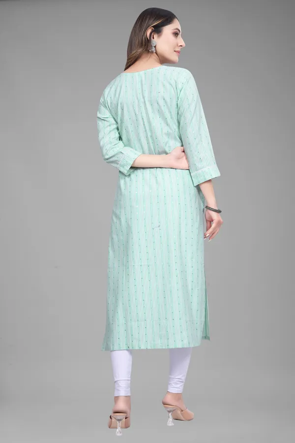 Green_Cotton_Striped_Straight_Kurta