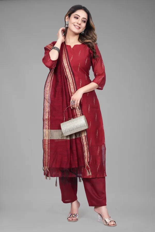 Red_Party_Wear_&_Casual_Kurta_Pant_Dupatta_Set