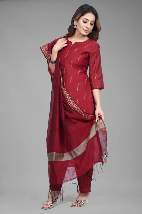Red_Party_Wear_&_Casual_Kurta_Pant_Dupatta_Set