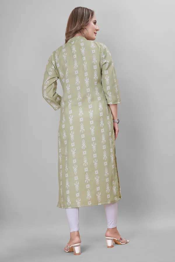 Green_Cotton_Blend_block_printed_A-line_Kurta