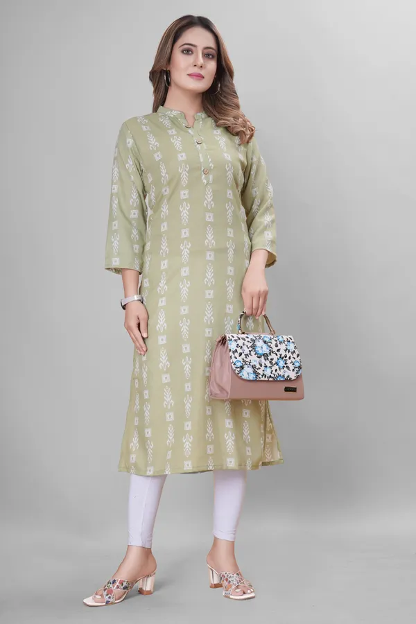 Green_Cotton_Blend_block_printed_A-line_Kurta