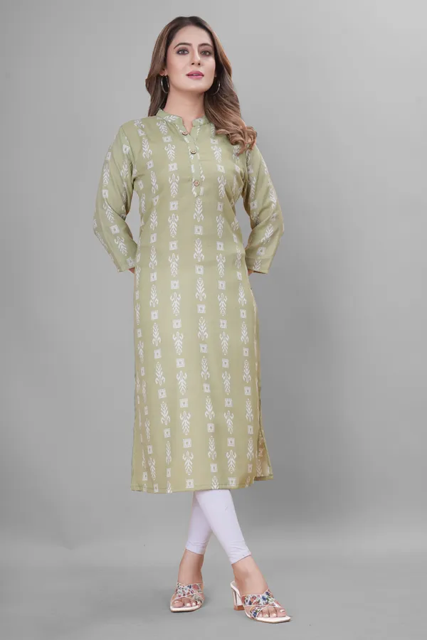 Green_Cotton_Blend_block_printed_A-line_Kurta