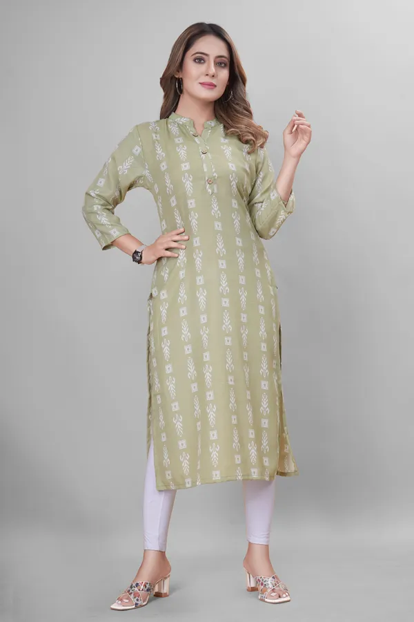 Green_Cotton_Blend_block_printed_A-line_Kurta
