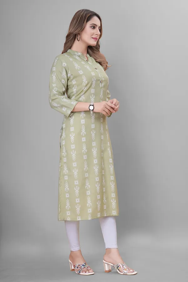 Green_Cotton_Blend_block_printed_A-line_Kurta