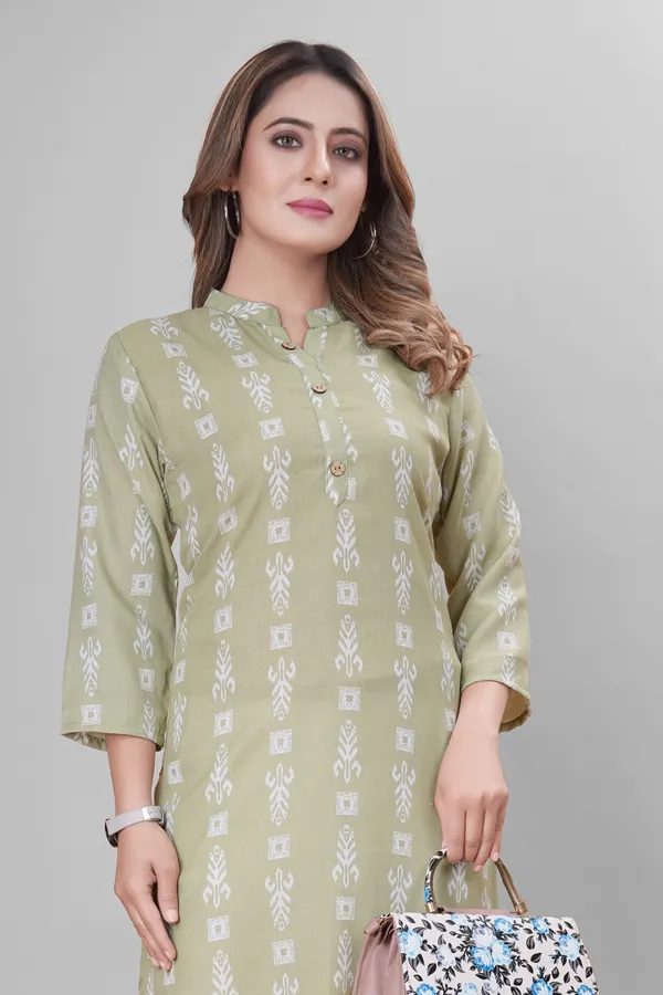 Green_Cotton_Blend_block_printed_A-line_Kurta