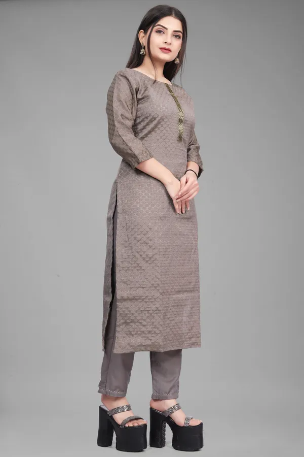 Brown_Cotton_silk_Woven_Kurta_Pant__Set