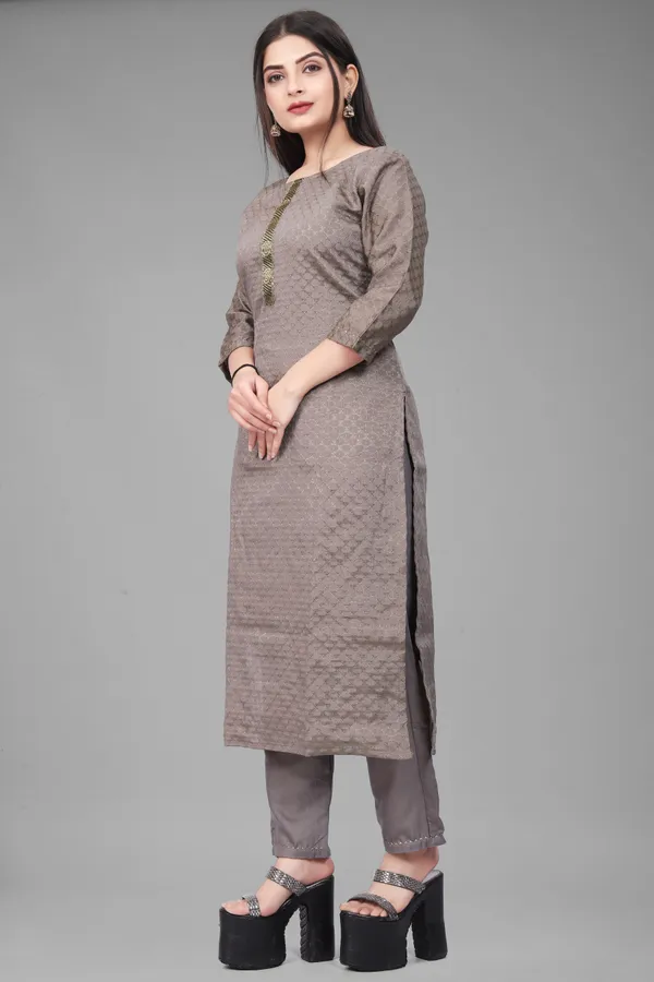 Brown_Cotton_silk_Woven_Kurta_Pant__Set