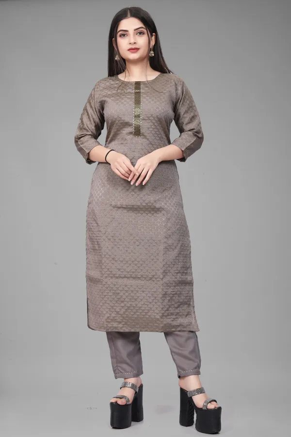 Brown_Cotton_silk_Woven_Kurta_Pant__Set