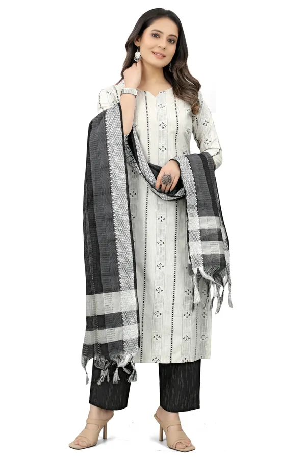 White_Cotton_Woven_Kurta_Pant_Dupatta_Set