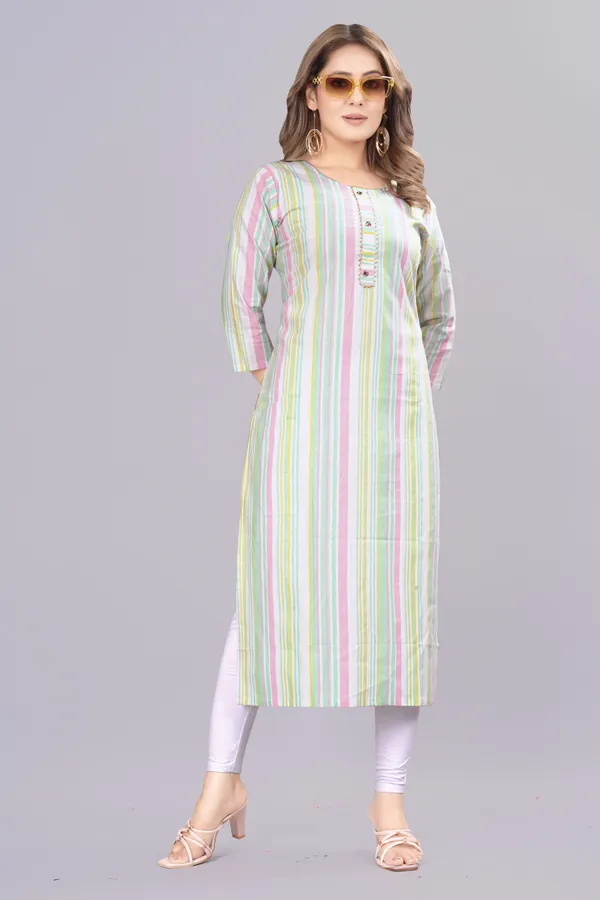 Green_Cotton__Striped_Straight_Kurta