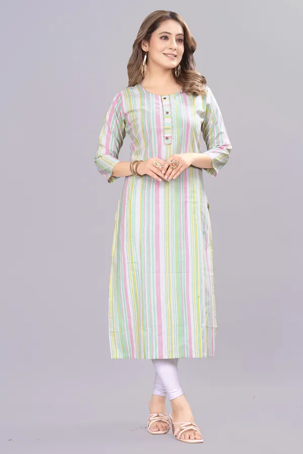 Green_Cotton__Striped_Straight_Kurta