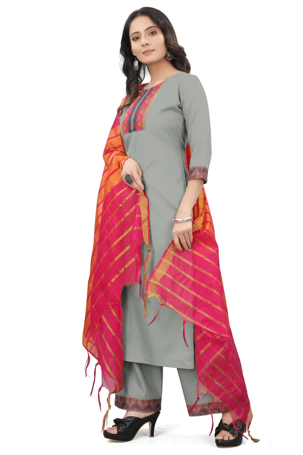 Grey_Cotton_Blend_Solid_Kurta_Pant_Dupatta_Set