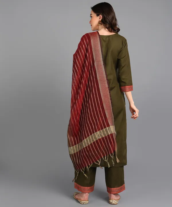 Multicolor_Cotton_Blend_Solid_Kurta_Pant_Dupatta_Set