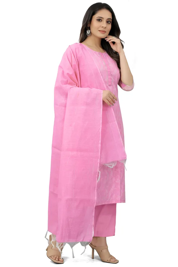 Pink_Cotton_Woven_Kurta_Pant_Dupatta_Set