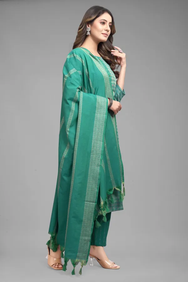 Blue_Khadi_Cotton_Self_Design_Kurta_Pant_Dupatta_Set