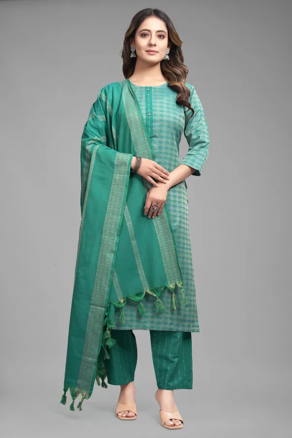 Blue_Khadi_Cotton_Self_Design_Kurta_Pant_Dupatta_Set