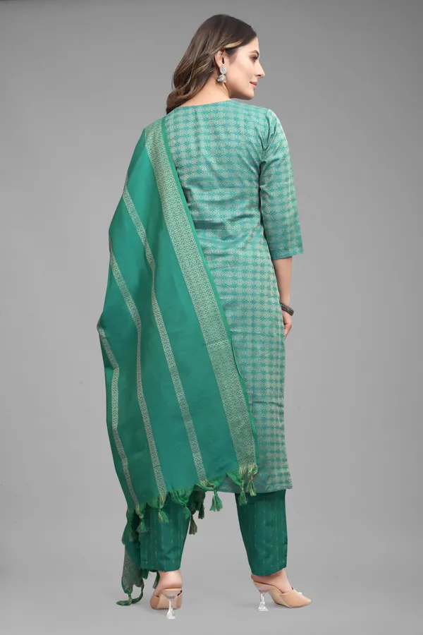Blue_Khadi_Cotton_Self_Design_Kurta_Pant_Dupatta_Set