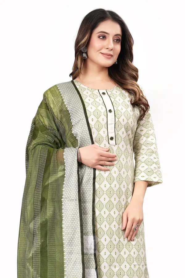 Green_Pure_Cotton_Solid_Kurta_Pant_Dupatta_Set