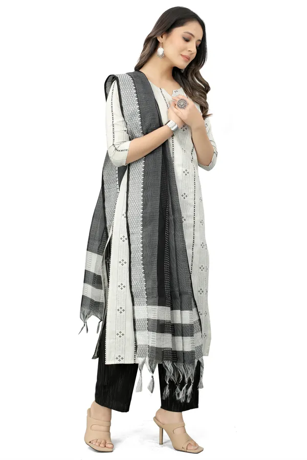 White_Khadi_Cotton_Festive_&_Party_Kurta,_Pant_&_Dupatta_Set