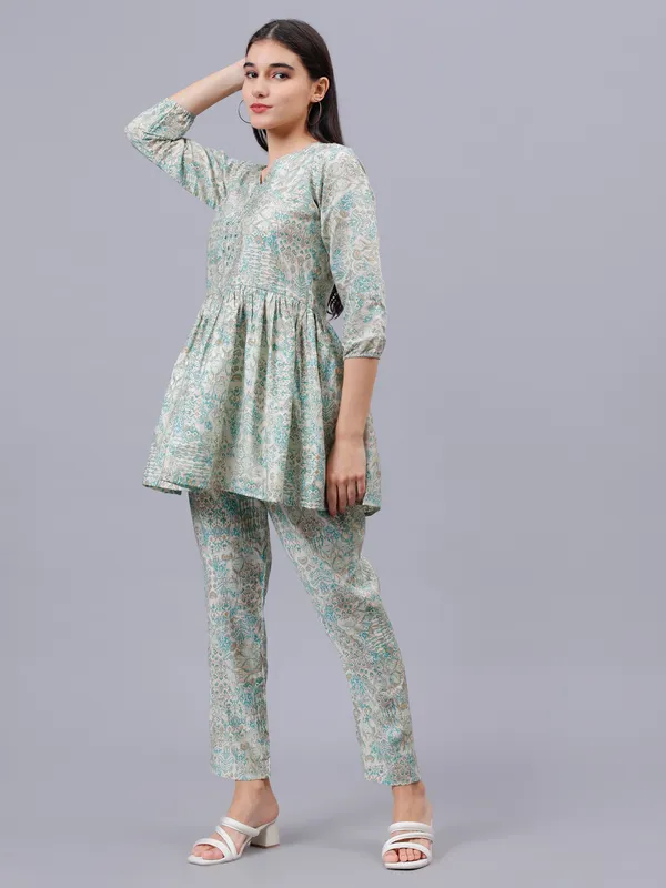 Teal_Blue_Printed_Co-ords_with_Hand_Work