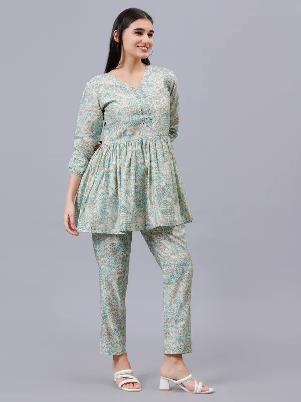 Teal_Blue_Printed_Co-ords_with_Hand_Work