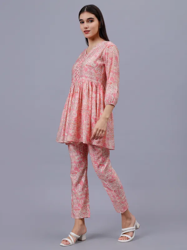 Peach_Printed_hand_work_Co-ords_set