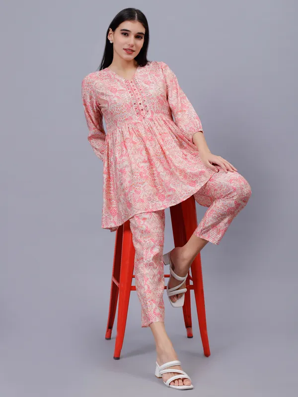 Peach_Printed_hand_work_Co-ords_set