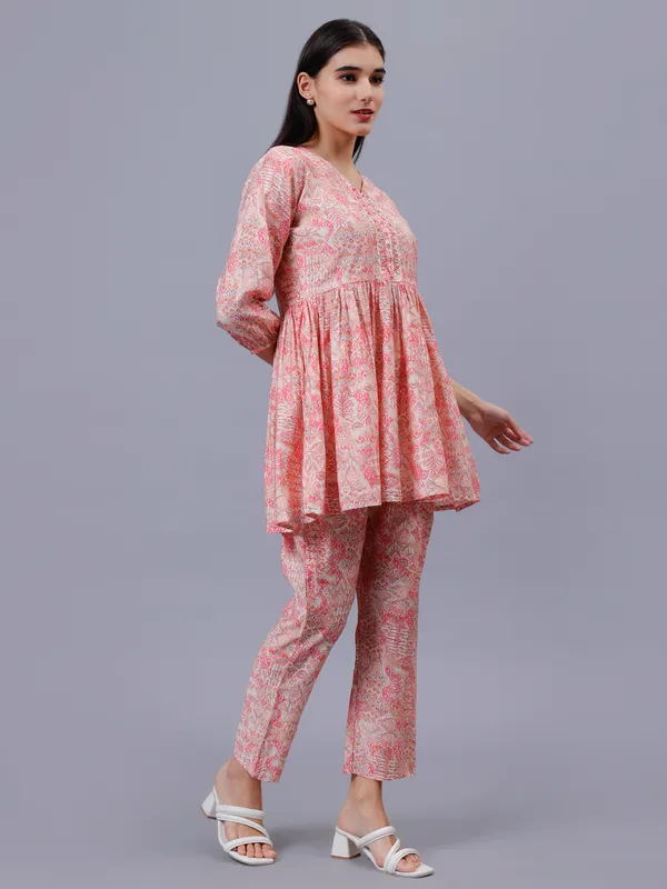 Peach_Printed_hand_work_Co-ords_set
