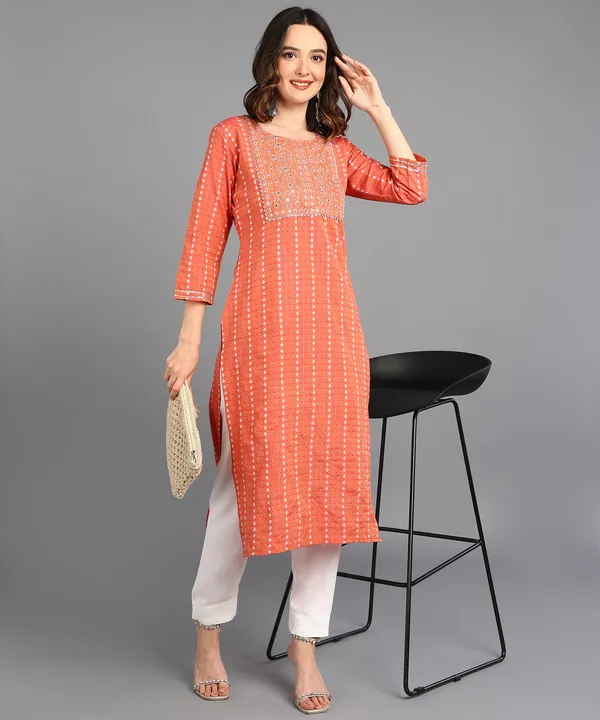 Readiprint_Orange_Blended_Straight_Fit_Kurta_&_Bottom