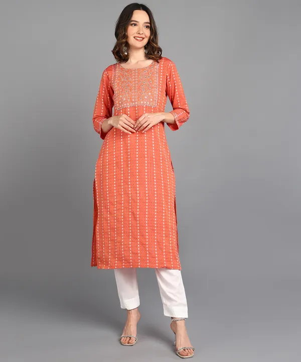 Readiprint_Orange_Blended_Straight_Fit_Kurta_&_Bottom