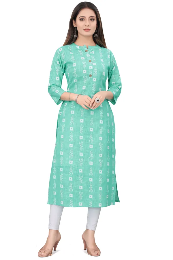 Blue_Cotton_Blend_Striped_A-line_Kurta