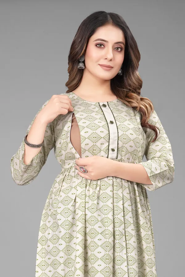 Green_Khadi_Cotton_Printed_Anarkali_Kurta