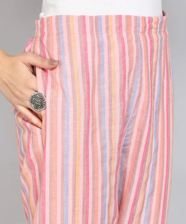 Women's_Unique_Pink_Cotton_Readymade_Kurta_and_Pant_Set_with_Top-Dyed_Dupatta_Attractive_Lace_with_Show_Button_Round_Neck_Elbow_Sleeve-_Casual_and_Lightweight_Ethnic_Wear