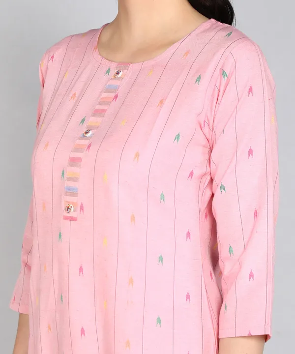 Women's_Unique_Pink_Cotton_Readymade_Kurta_and_Pant_Set_with_Top-Dyed_Dupatta_Attractive_Lace_with_Show_Button_Round_Neck_Elbow_Sleeve-_Casual_and_Lightweight_Ethnic_Wear