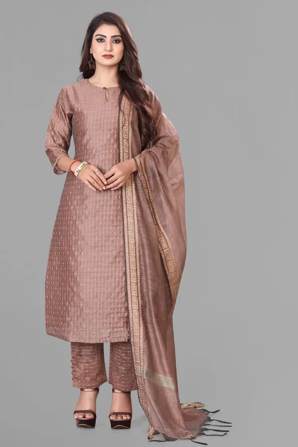 Coffee_Party_Wear_&_Casual_Kurta_Pant_Dupatta_Set
