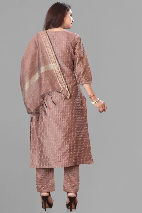 Coffee_Party_Wear_&_Casual_Kurta_Pant_Dupatta_Set
