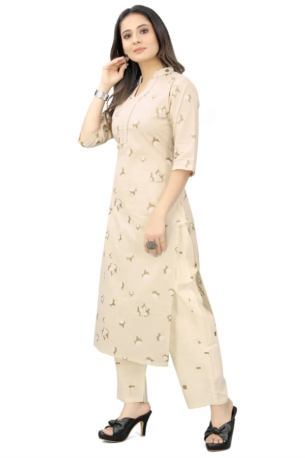 Gold_Cotton_floral_printed_Woven_Kurta_Pant__Set