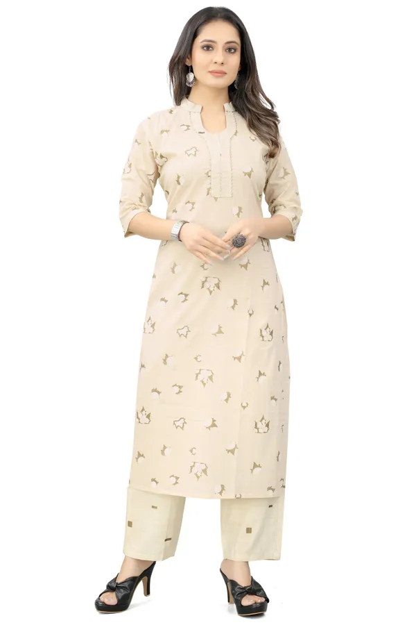 Gold_Cotton_floral_printed_Woven_Kurta_Pant__Set