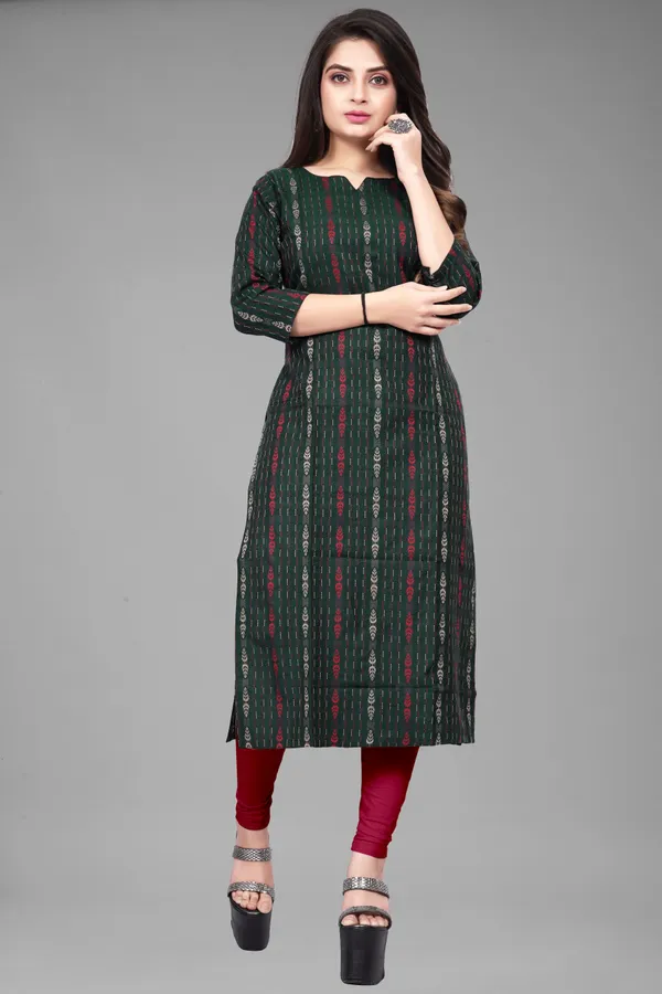 Green_Cotton_Woven_Design_A-line_Kurta