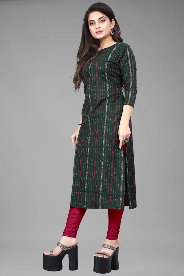 Green_Cotton_Woven_Design_A-line_Kurta