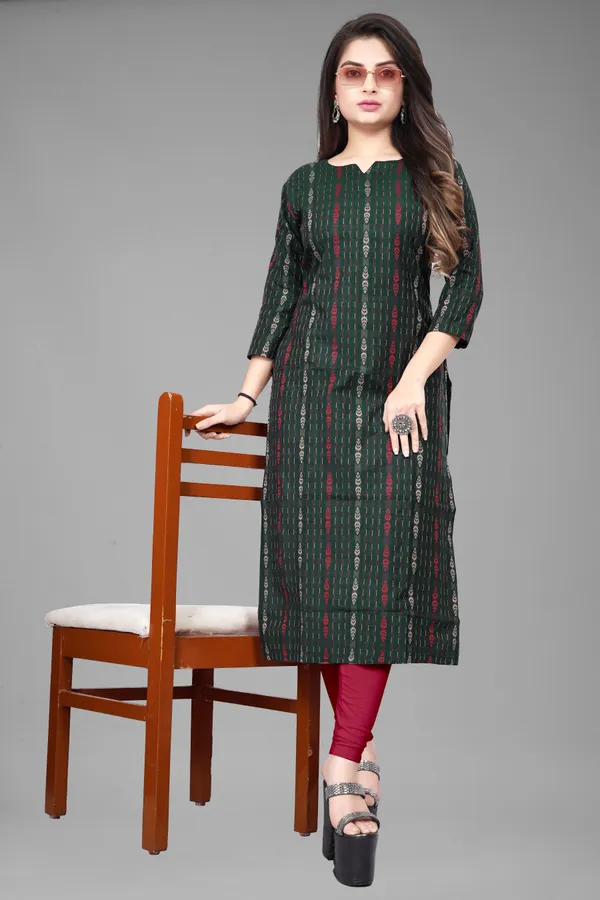 Green_Cotton_Woven_Design_A-line_Kurta