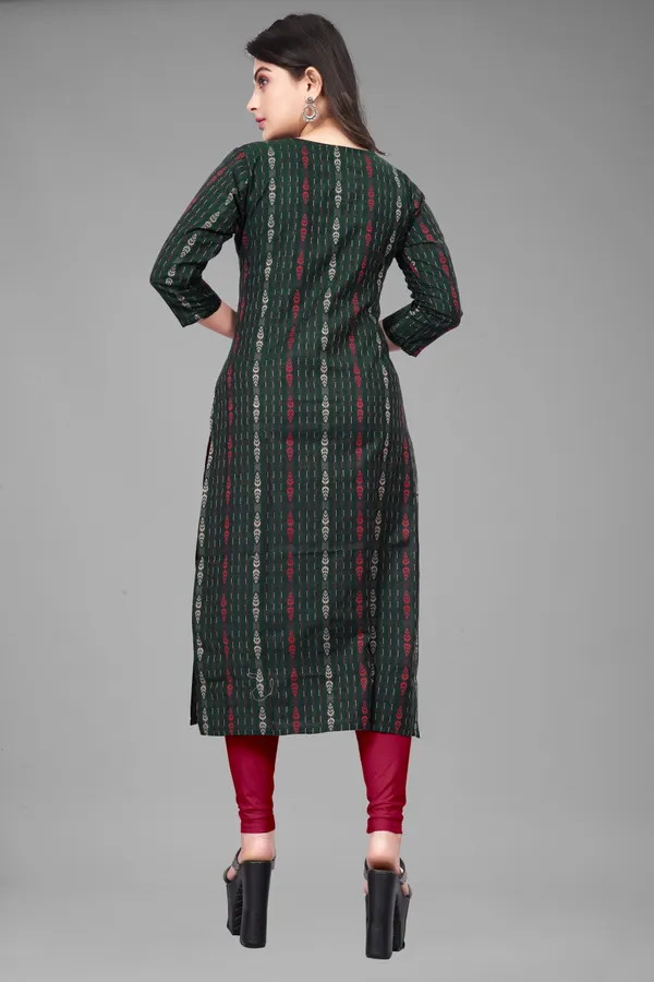 Green_Cotton_Woven_Design_A-line_Kurta