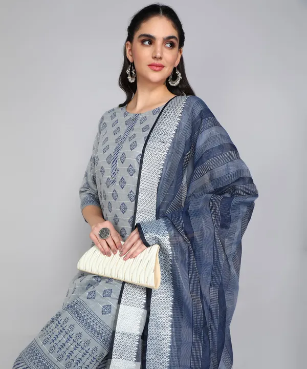 Blue_Pure_Cotton_Printed_Kurta_Pant_Dupatta_Set