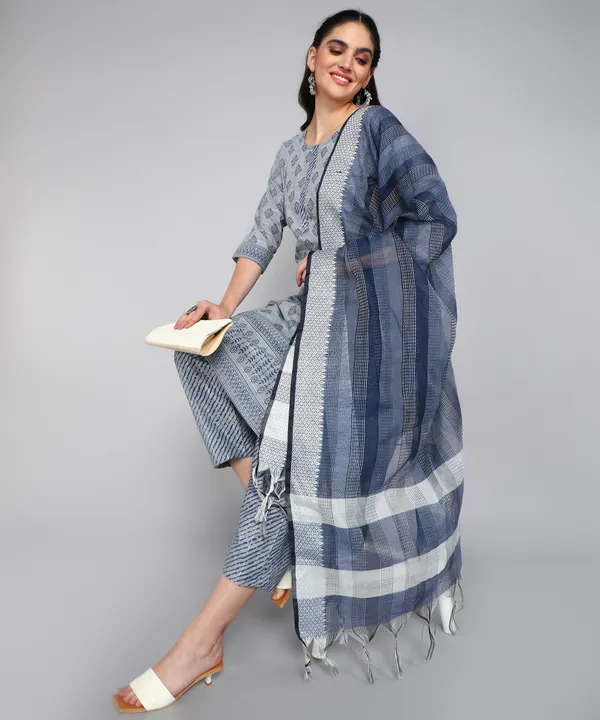 Blue_Pure_Cotton_Printed_Kurta_Pant_Dupatta_Set