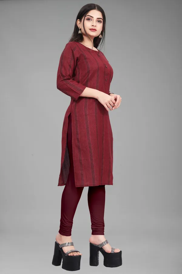 Maroon_Cotton_Blend_Striped_Straight_Kurta