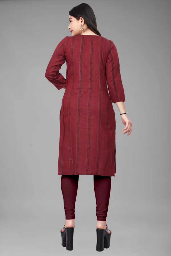 Maroon_Cotton_Blend_Striped_Straight_Kurta